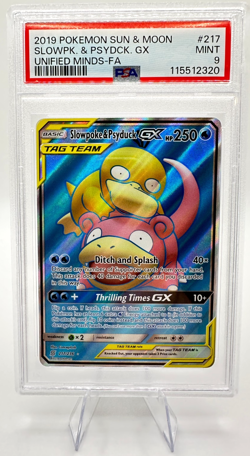 2019 Pokemon S&M Unified Minds Slowpoke & Psyduck GX #217 | TAG TEAM PSA 9 MINT - Image 1