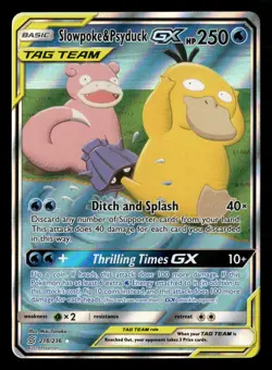 2019 Pokemon S&M Unified Minds 218/236 Slowpoke & Psyduck GX Tag Team - Image 1