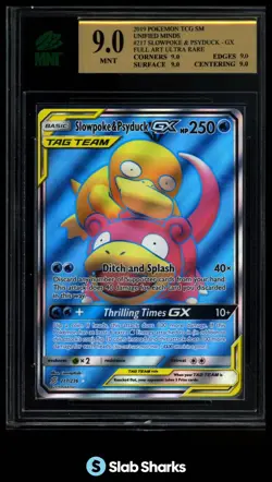 2019 POKEMON SM UNIFIED MINDS #217/236 SLOWPOKE PSYDUCK GX TAG TEAM FA UR MNT 9 - Image 1