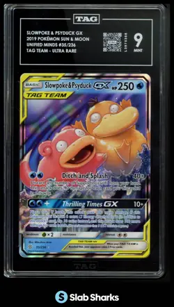 2019 POKEMON SUN MOON UNIFIED MINDS #35/236 SLOWPOKE & PSYDUCK TAG TEAM GX TAG 9 - Image 1