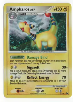 Pokemon TCG Ampharos Holo Rare Lv 57 1/127 Platinum - Image 1