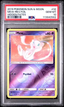 2019 POKEMON SUN & MOON HIDDEN FATES #32 MEW-REVERSE FOIL PSA 10 - Image 1