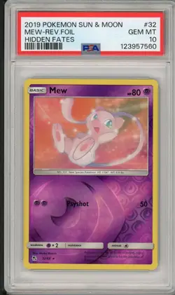 2019 Pokemon Sun & Moon Hidden Fates Mew Reverse Holo Foil #32 PSA 10 - Image 1