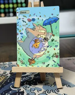 Hand Painted Altered Art Mtg land card Anime Forest Monster Spirit - Image 2
