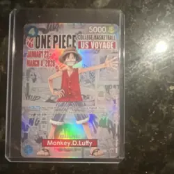 Bandai One Piece Card Game Monkey.D.Luffy US Voyage Promo Holo JJ-PRM 5000 - Image 1