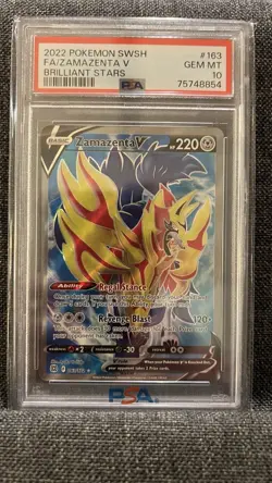 Pokemon TCG Zamazenta V Full Art Rare Card 163/172 Brilliant Stars PSA 10 - Image 1