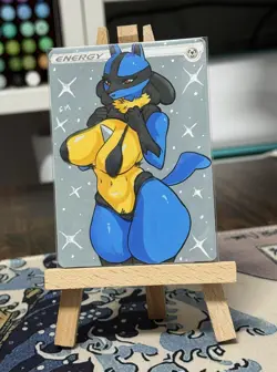 Pokemon TGC Handpainted Altered Metal Energy Card Anime girl - Image 2