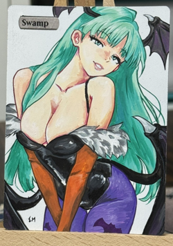 Hand Painted Altered Art Mtg land card Anime girl Swamp - Image 1