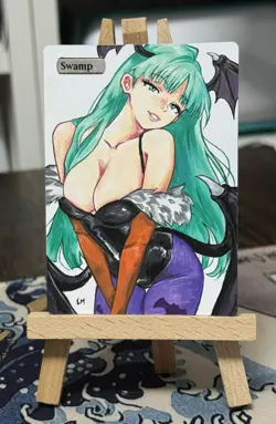 Hand Painted Altered Art Mtg land card Anime girl Swamp - Image 2