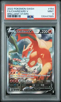 2022 POKEMON SWORD & SHIELD BRILLIANT STARS #154 FULL ART/CHARIZARD V PSA 9 - Image 1