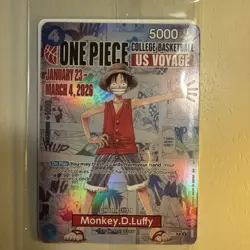 2 -One Piece Monkey D. Luffy US Voyage College Basketball Promo Card Sealed - Image 2