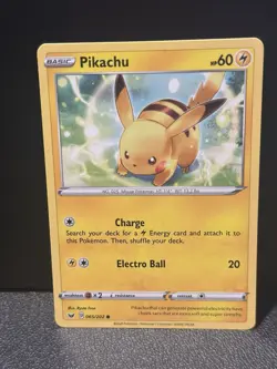 Pokemon Pikachu TCG Sword & Shield Base Set 065/202, Regular Common Card - Image 1