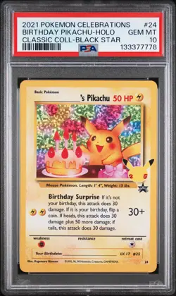 2021 POKEMON CELEBRATIONS CLASSIC COLL #24 BIRTHDAY PIKACHU-HOLO PSA 10 - Image 1