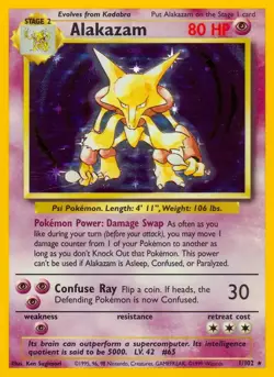 Alakazam - 1/102 - Pokemon Base Set Unlimited Holo Rare Card WOTC LP - Image 1