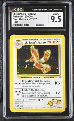 CGC 9.5 MINT+ Lt. Surge's Fearow 2000 Gym Heroes 7/132 Holo Pokemon Card - Image 1