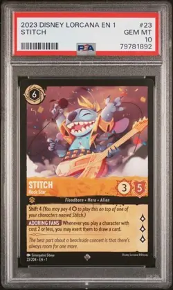 Stitch Rock Star 23/204 NON-FOIL Super Rare 2023 Disney Lorcana PSA 10 GEM MT - Image 1