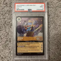 Stitch “Rock Star” Disney Lorcana (Super Rare) Cold Foil 23/204 in a PSA Mint 9 - Image 1