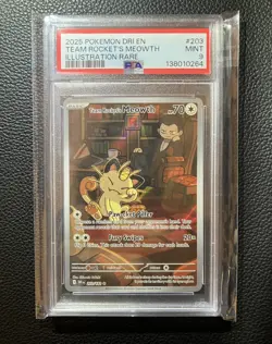Pokemon TCG Destined Rivals Team Rockets Meowth Card 203/182 PSA 9 - Image 1