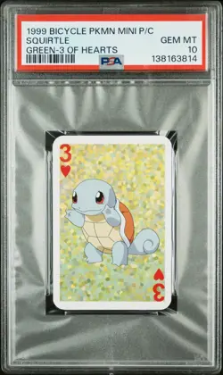 1999 BICYCLE POKEMON MINI PLAYING CARDS GREEN DECK 3 OF HEARTS SQUIRTLE PSA 10 - Image 1