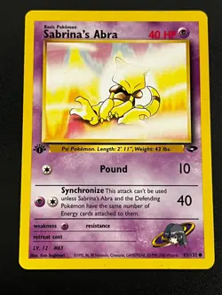 Sabrina's Abra 93/132 - Gym Challenge 1st Edition Vintage Pokemon TCG Card LP - Image 1