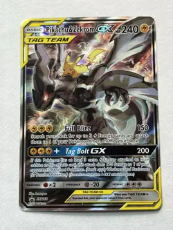 Base set cards Pikachu & Zekrom GX SM168 TAG TEAM Full Art Promo Holo Pokemon - Image 1