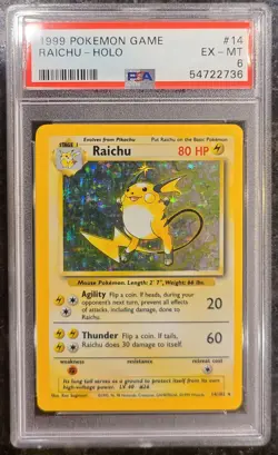 1999 Pokemon Base Set Unlimited Holo Card #14 Raichu PSA 6 EX-MT WOTC - Image 1