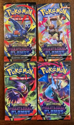 Pokemon Cards - Mega Evolution Phantasmal Flames - BOOSTER PACKS X4 Lot - Sealed - Image 1