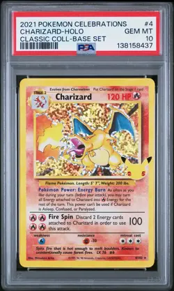 2021 Pokemon Celebrations Charizard-Holo Classic Coll. #4 GEM MT PSA 10 Base Set - Image 1