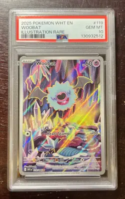 WOOBAT 119/086 PSA 10 2025 POKEMON WHT EN-WHITE FLARE ILLUSTRATION RARE - Image 1