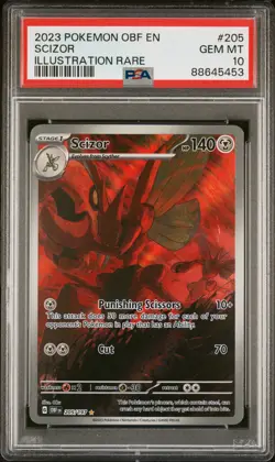 2023 Pokemon Scizor SV Obsidian Flames OBF EN Illustration Rare 205/197 PSA 10 - Image 1
