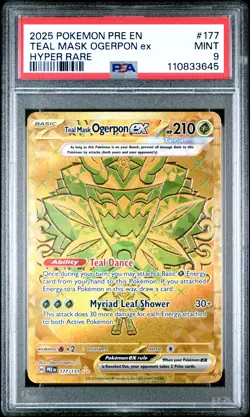 2025 POKEMON PRE EN-PRISMATIC EVOLUTIONS HYPER RARE TEAL MASK OGERPON EX PSA 9 - Image 1