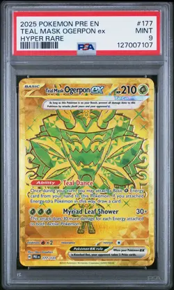 2025 POKEMON PRE EN-PRISMATIC EVOLUTIONS HYPER RARE TEAL MASK OGERPON EX PSA 9 - Image 1