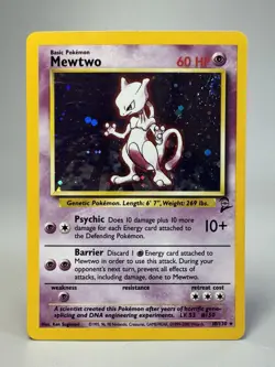 1999 Pokemon MEWTWO Base Set 2 - Holo Rare 10/130 Wizards Trading Card - Image 1