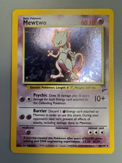 1999 Pokemon MEWTWO Base Set 2 - Holo Rare 10/130 Wizards Trading Card - Image 2