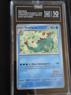 FERALIGATR TAG 10 2025 POKEMON SV#213 ILLUSTRATION CONTEST BLACKSTAR PROMO MINT - Image 1