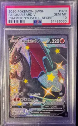 2020 Pokemon SWSH FA/ Charizard V #079/073 PSA 10 Champion's Path Secret Rare - Image 1