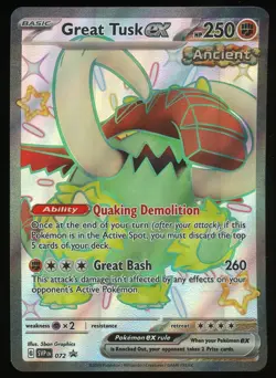 Pokemon TCG Great Tusk ex Holo Shiny Rare Full Art Paldean Fates 072/080 NM - Image 1