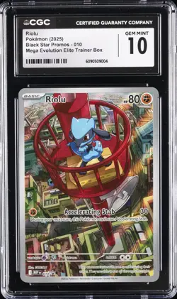 2025 POKEMON BLACK STAR PROMO MEGA EVOLUTION ETB #010 RIOLU CGC 10 GEM MINT - Image 1
