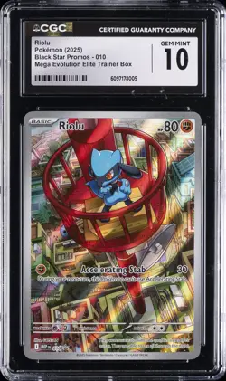 2025 POKEMON BLACK STAR PROMOS MEGA EVOLUTION ETB #010 RIOLU CGC 10 GEM MINT - Image 1