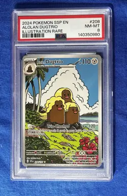 2024 POKEMON SSP EN-SURGING SPARKS ILLUSTRATION RARE #208 ALOLAN DUGTRIO PSA 8 - Image 1