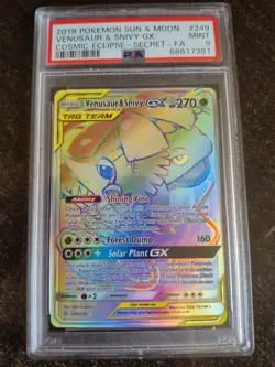 Pokemon Venusaur & Snivy GX 249/236 Cosmic Eclipse Secret Rainbow FA PSA 9 Mint - Image 2