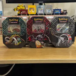 Pokemon TCG Paldean Fates Set of 3 Tins Brand New & Sealed ✅ 4 Pack Tin Art Set - Image 1