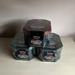 Pokemon TCG Paldean Fates Set of 3 Tins Brand New & Sealed ✅ 4 Pack Tin Art Set - Image 1