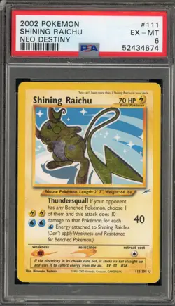 Pokemon Shining Raichu Neo Destiny Unlimited Holo Secret Rare #111 PSA 6 - Image 1