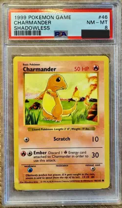 Glumanda 46/102 Shadowless Non Holo Pokemon TCG Base Set BS 1999 English PSA 8 - Image 1