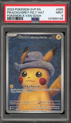 Pokemon Pikachu with Grey Felt Hat Van Gogh Full Art Promo SVP EN 085 PSA 9 Mint - Image 1