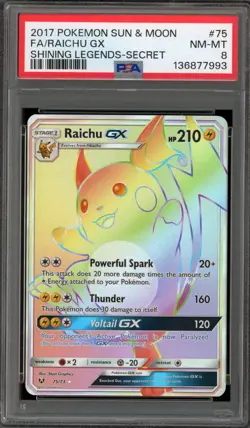 Pokemon Raichu GX Shining Legends Secret Rare Full Art #75 PSA 8 - Image 1