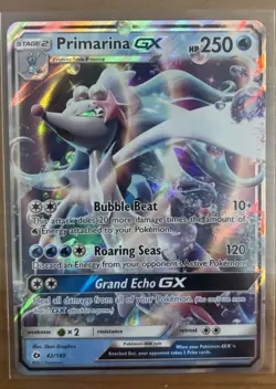 Pokemon Card - Primarina GX Sun & Moon Base Set Ultra Rare Holo 42/149 Near Mint - Image 1