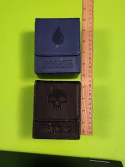 2 Magic the Gathering leather deck boxes 1 blue drop and 1 black skull - Image 1