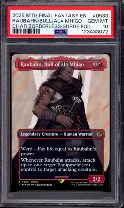 2025 MTG FF CHR Borderless Raubahn, Bull of Ala Mhigo Surge Foil #0533 PSA 10 - Image 1